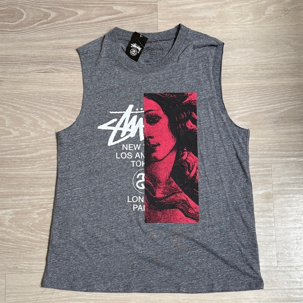 Stussy Charcoal Sleeveless Graphic Tee
